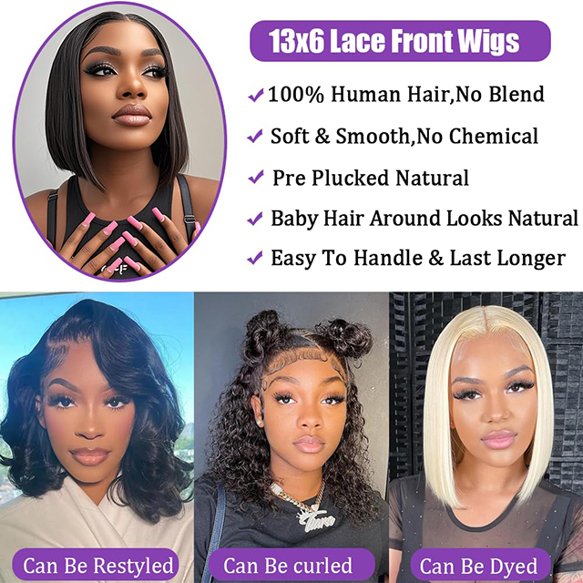 Short Straight Bob Wig for Women - 14 Inch Human Hair 13x6 HD Lace Front Wig 180% Density Pre Plucked Glueless Bob Wigs"