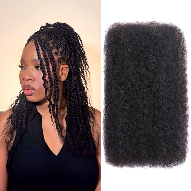ISWEET Afro Kinky Human Hair 16 Inch 4C Kinky Curly Bundles 50g Perfect for Mini Twist & Dreadlocks 1B Natural Black Hair Extensions