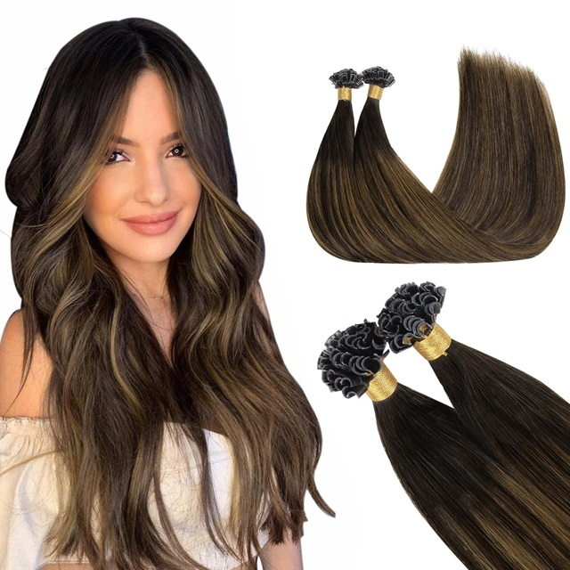 ISWEET 16-inch Remy Human Hair U Tip Extensions, 50g 50 Strands Hot Fusion Style, 2/6/2 Balayage (Dark Brown to Chestnut Brown), Invisible & Natural