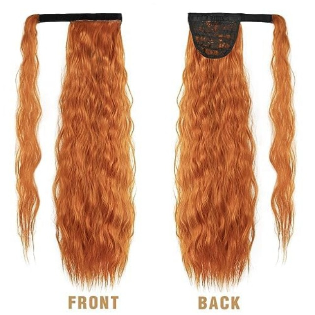 ISWEET Heat-Resistant Corn Wave Ponytail Extension – 22-Inch Long Wavy Curly Style, Clip-In Wrap-Around Design, Synthetic Hairpiece for Women