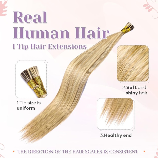 ISWEET Human Hair I-Tip Extensions 22 Inch #A18/613A Deep Blonde to Bleached Blonde, Invisible Silky Straight, 30g/30s