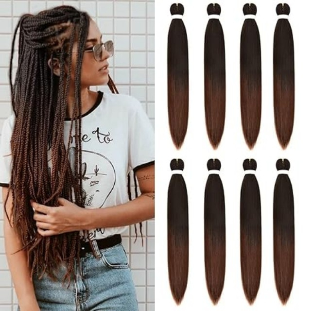 1B30 Ombre Pre-Stretched Braiding Hair – 8 Packs, 36" 110G Each, Premium Yaki Texture, Itch-Free & Hot Water Setting Perm