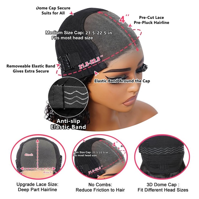 26 Inch 4x4 Lace Glueless Deep Wave Curly Wig – Wear & Go Pre‑Plucked Pre‑Cut 180% Density Human Hair Wig for Black Women