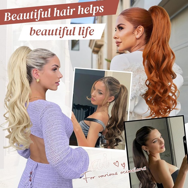 ISWEET 24 Inch Curly Wavy Claw Clip Ponytail Hair Extension for Women – Ombre Blonde To Light Blonde Clip-on Hairpiece