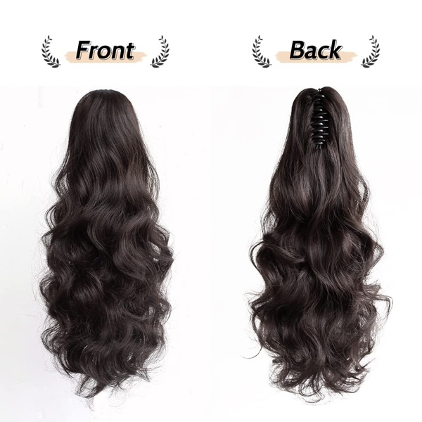 Fluffy Wavy Claw Clip Ponytail | 20 Inch Darkest Brown Synthetic Hair Extension, Comfortable Clip-on Hairpiece for Women, Ideal for All Occasions