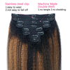 Kinky Straight Clip in Hair Extensions for Black Women - 8Pcs Brazilian Virgin Yaki Straight Human Hair 20" 120g Double Weft with 20 Clips Highlight Hair (T1BP1B/30)