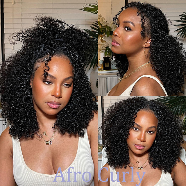 ترقية V جزء شعر مستعار بشعر بشري 20 بوصة Afro Curly 180 ٪ كثافة نصف شعر مستعار قابلة للتعديل