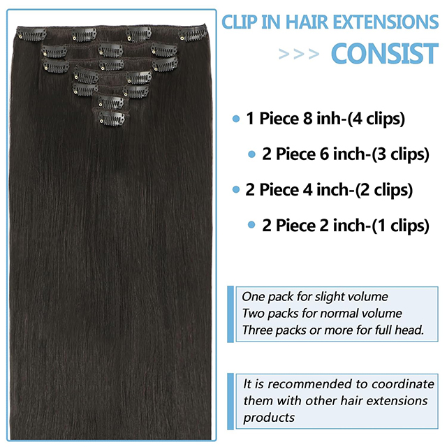 7Pcs Clip in Hair Extensions Real Human Hair Dark Brown Hair Double Weft Silky Straight Thick Real Hair Extensions For Women