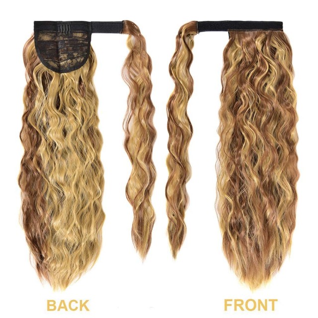 ISWEET Heat-Resistant Corn Wave Ponytail Extension – 22-Inch Long Wavy Curly Style, Clip-In Wrap-Around Design, Synthetic Hairpiece for Women