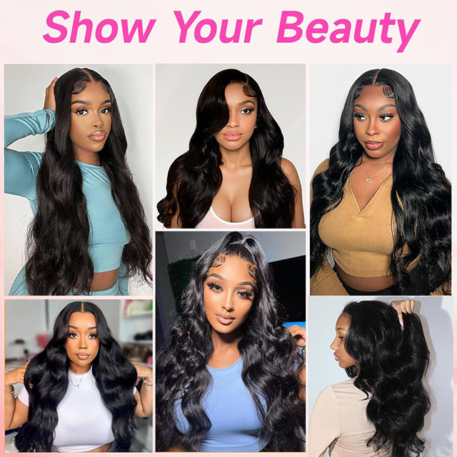 ISWEET 36 Inch Body Wave 13x6 HD Lace Front Wigs Brazilian Virgin Human Hair Wig With 200 Density Baby Hair Pre Plucked Tangle-Free Natural Black for Women