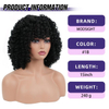ISWEET African American Afro Kinky Curly Wig with Bangs – 1B Natural Black, Realistic Daily Wear Wig for Black Women