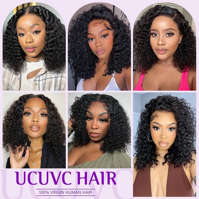 ISWEET Curly Bob Wig for Black Women – 100% Human Hair, 5x5 Wear And Go Glueless Lace Front Closure (Pre Plucked/Pre Cut), 200 Density Deep Wave, 12 Inch