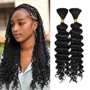 Human Braiding Hair for Boho Braids 2 Bundles Natural Black Color 10A Brazilian Virgin Deep Wave Bulk for Boho Knotless Braids