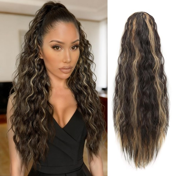 22-Inch Curly Wavy Claw Clip Ponytail Extension – Orange Synthetic Hairpiece, Perfect for Women’s Daily Wear & Parties