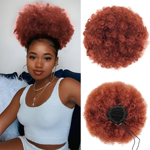 350 Dark Orange Afro Puff Ponytail Extension – Short Kinky Curly Clip-On Bun, Synthetic Hairpiece for Women