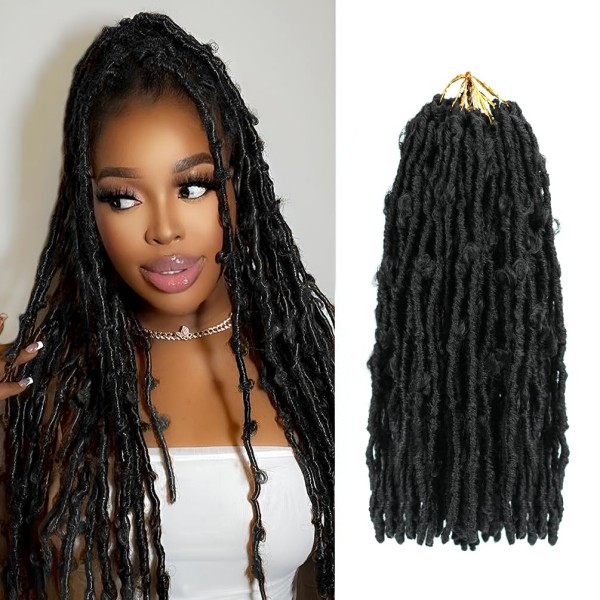 1B Pre-Looped Butterfly Locs Crochet Hair – 18 Inch, 8 Packs 96 Strands Soft Synthetic Distressed Braids