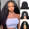 Glueless V Part U Part Wig 24" – 200% Density Kinky Straight Human Hair Half Wig with Drawstring, No Sew In No Leave Out
