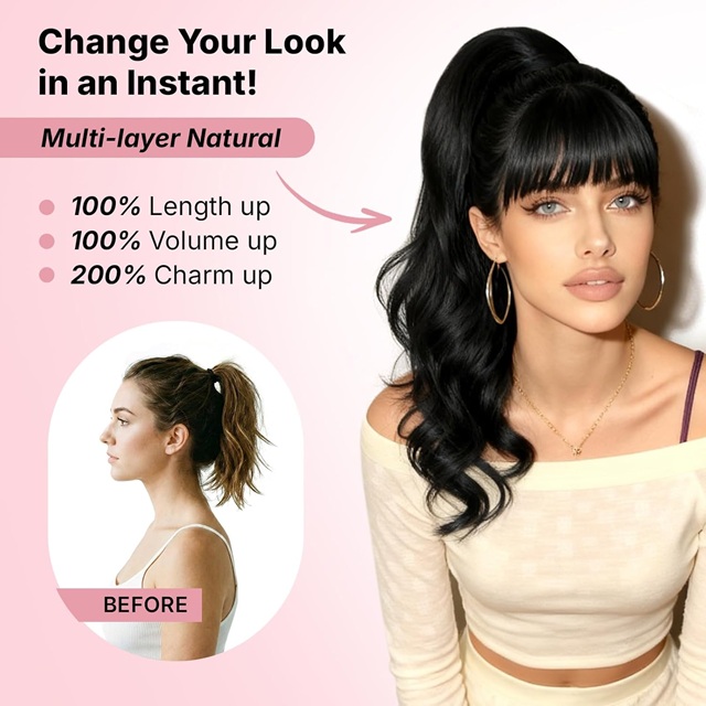 18 Inch Long Wavy Black Ponytail Extension – Claw Clip Ponytail Hairpiece for Women, Clip‑In Pony Tail Hair Extensions for Daily Wear