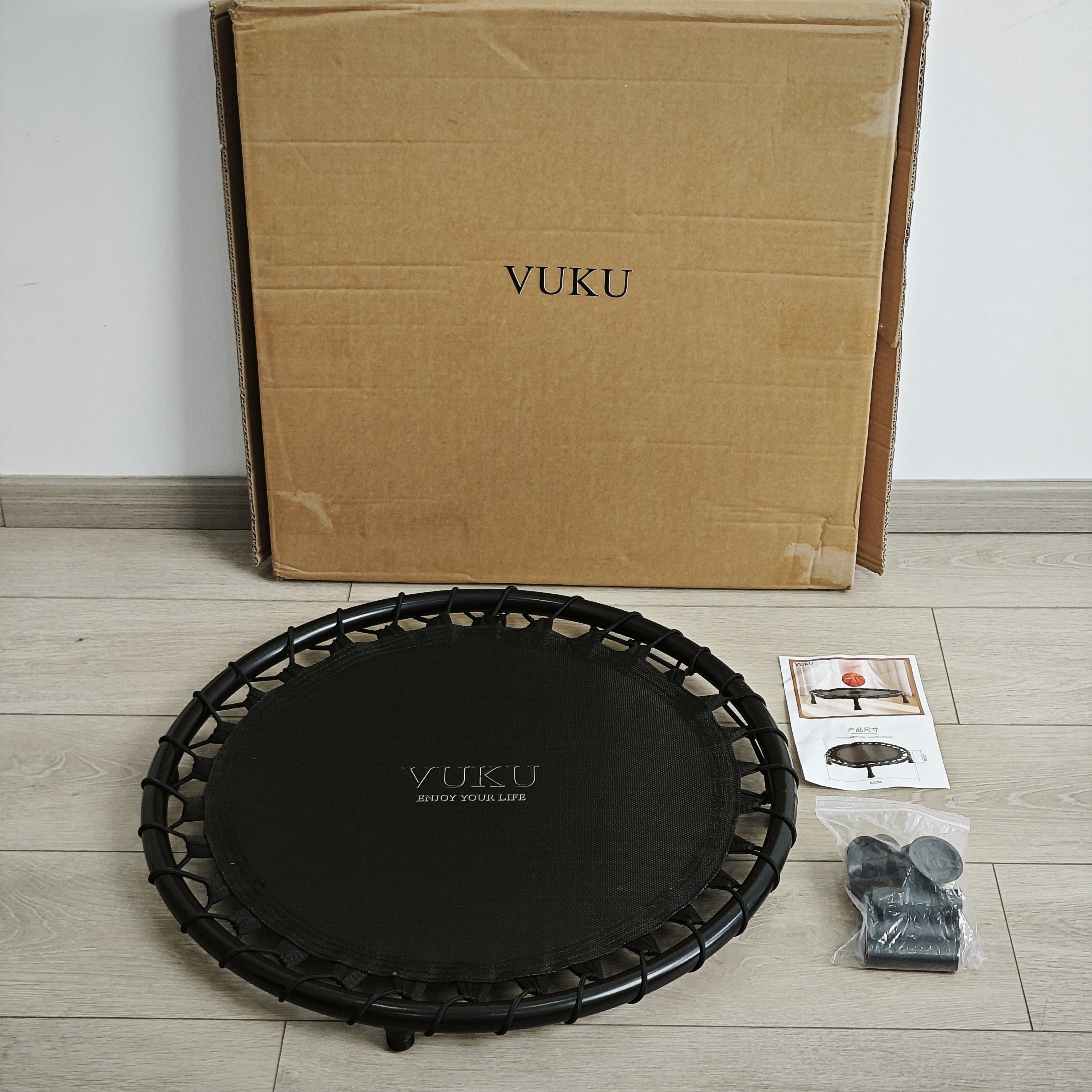 VUKU 25 Inch Foldable Mini Fitness Trampoline, Quiet Bungee Rebounder Trampoline with Safety Pad, Max 260 Lbs Weight Capacity, Indoor Outdoor Workout Exercise Equipment for Adults and Kids
