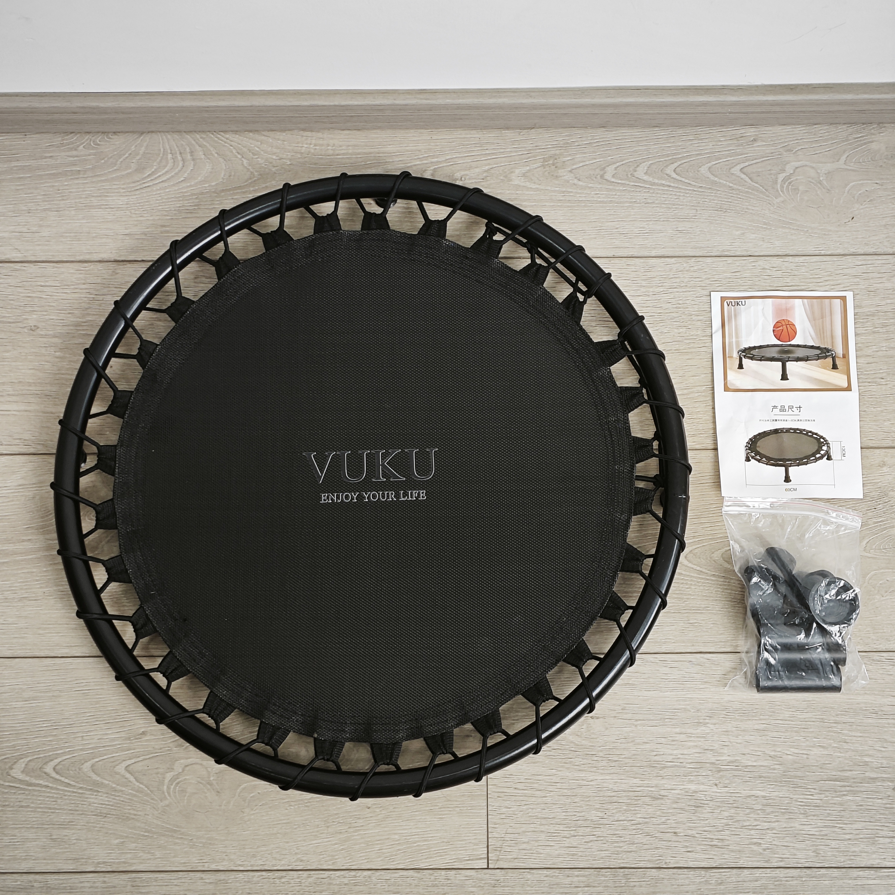VUKU 25 Inch Foldable Mini Fitness Trampoline, Quiet Bungee Rebounder Trampoline with Safety Pad, Max 260 Lbs Weight Capacity, Indoor Outdoor Workout Exercise Equipment for Adults and Kids
