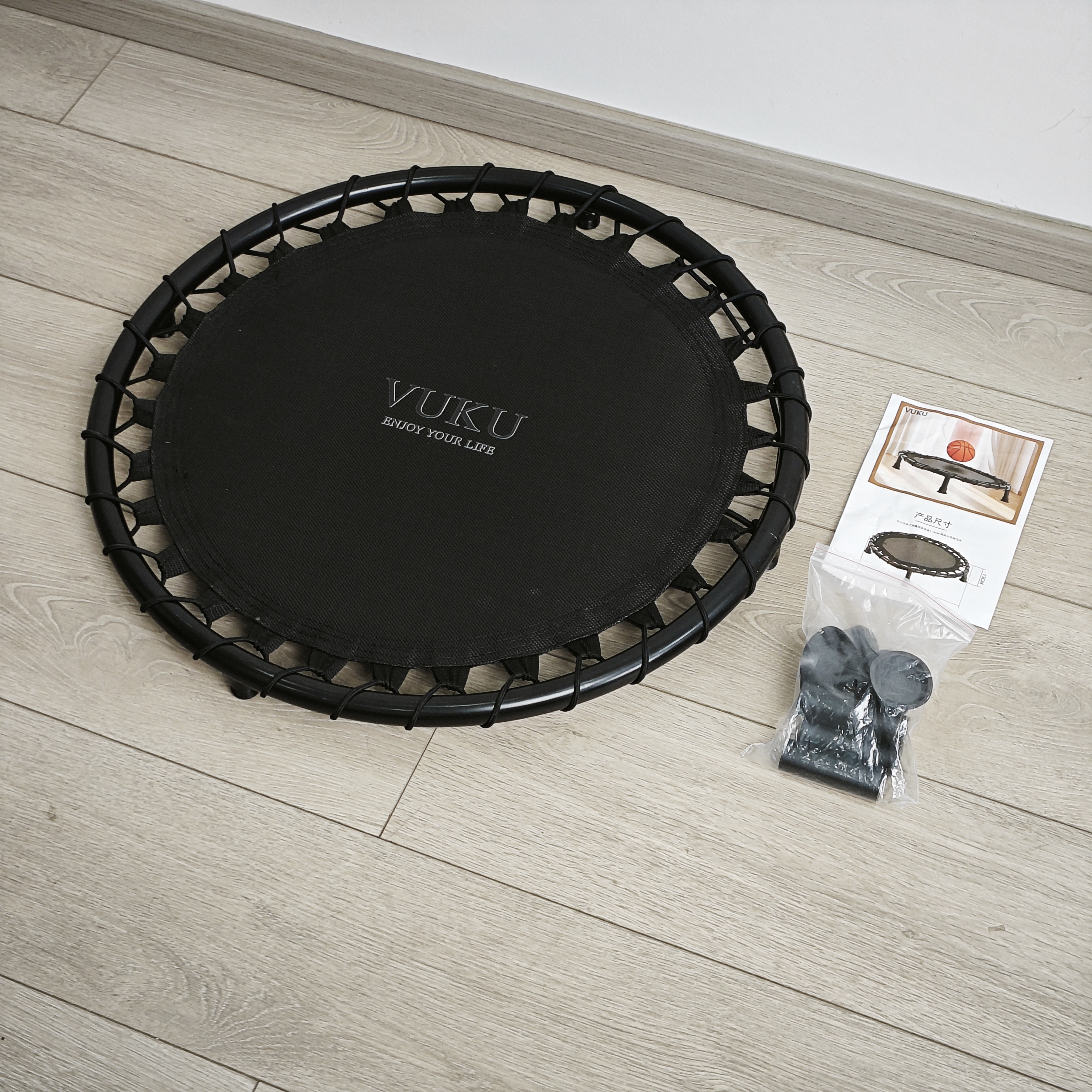 VUKU 25 Inch Foldable Mini Fitness Trampoline, Quiet Bungee Rebounder Trampoline with Safety Pad, Max 260 Lbs Weight Capacity, Indoor Outdoor Workout Exercise Equipment for Adults and Kids
