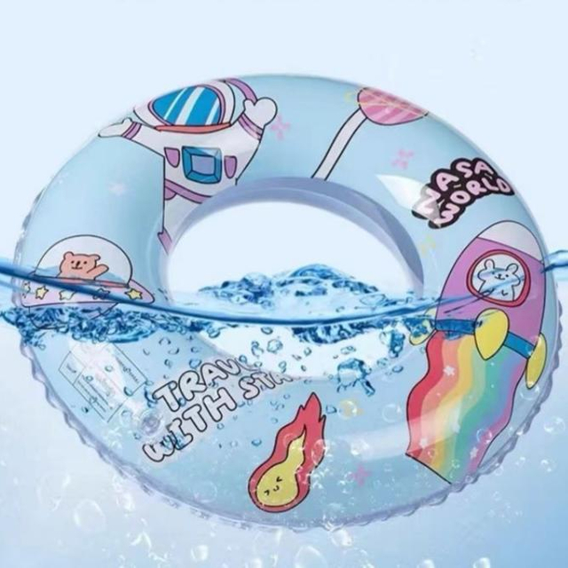 VUKU Cute Astronaut Space Print Inflatable Swim Ring for Kids, Anti-Rollover Leakproof Swimming Float Ring for Pool Beach Summer Water Party